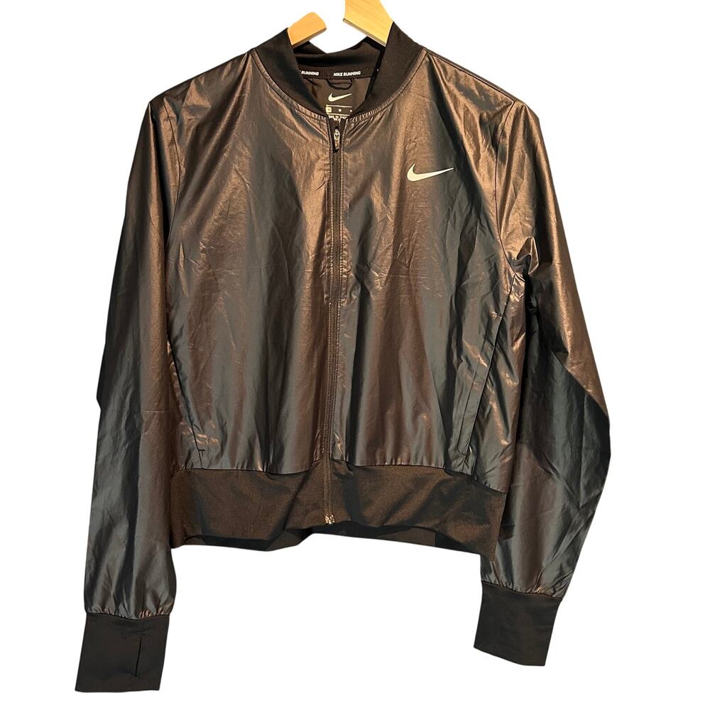 Nike Size Medium Women's Running Crop Jacket Black Zipper Pockets thumb holes